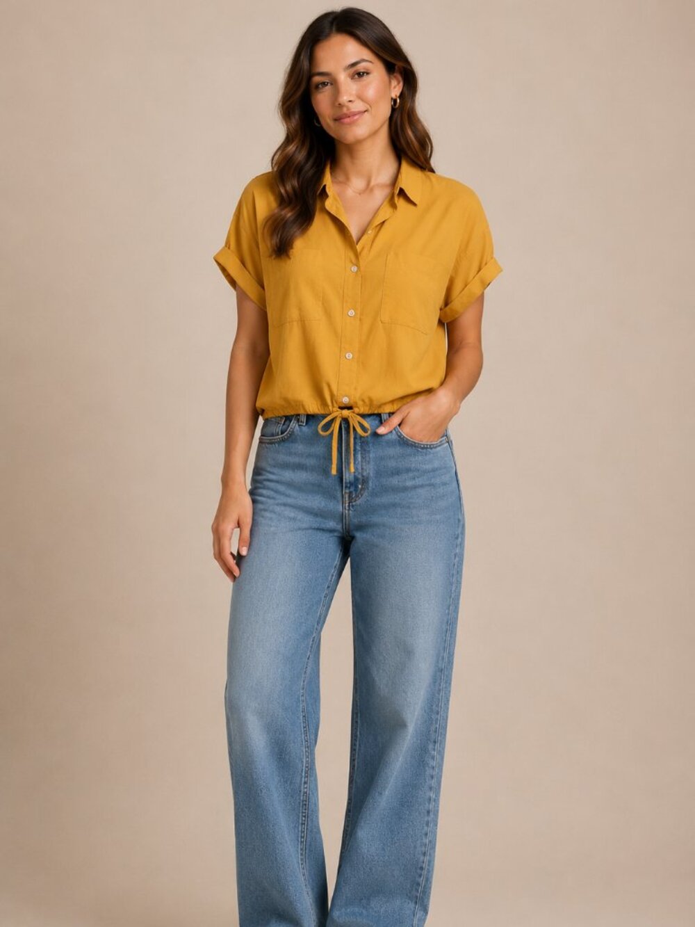 Yellow Madewell Poplin Button-up Shirt Drawstring Bem